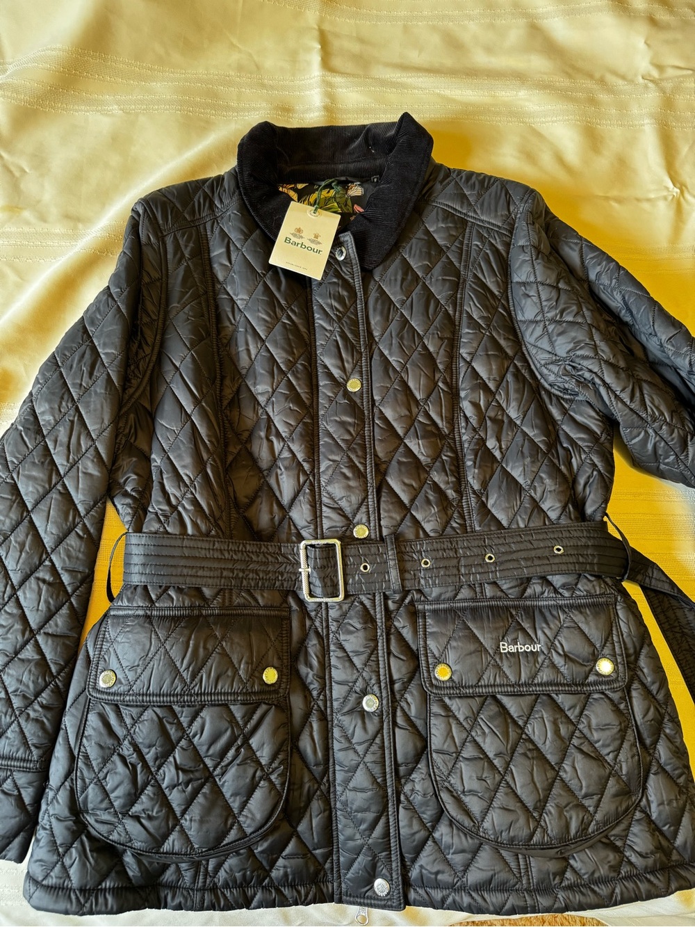 Barbour Trefoil Women's Quilted Belted Jacket in Black NWT